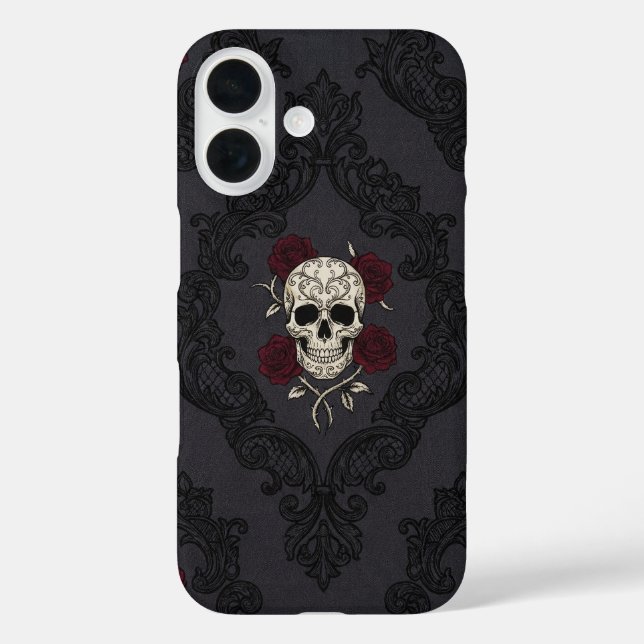 Funda iPhone 16 Victorian Skull & Roses Damask Phone Case (Reverso )