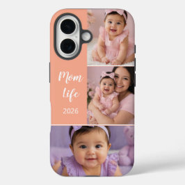 Funda iPhone 16 Vida de mamá personalizada con 3 fotos