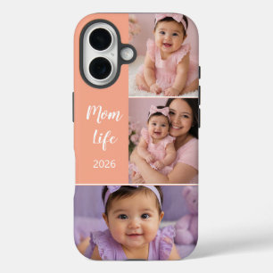 Funda iPhone 16 Vida de mamá personalizada con 3 fotos 