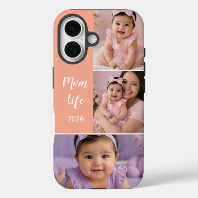 Funda iPhone 16 Vida de mamá personalizada con 3 fotos  (Reverso )
