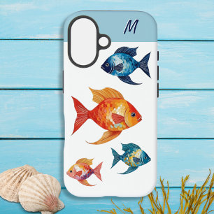 Funda iPhone 16 Vida Marina de Peces Monograma del Océano