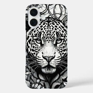 Funda iPhone 16 Vidrio emplomado Leopardo negro y blanco