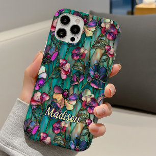 Funda iPhone 16 Vidrio pintado floral púrpura