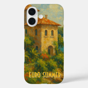 Funda iPhone 16 Villa de pintura de aceite de verano para el euro
