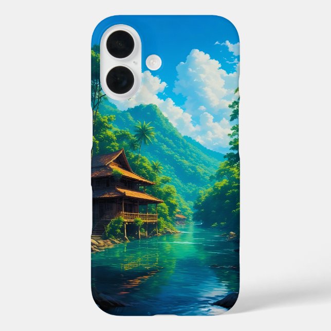 Funda iPhone 16 Village in Nature’s Embrace (Reverso )