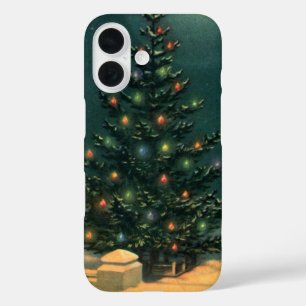 Funda iPhone 16 Vintage Árbol de Navidad de noche con luces