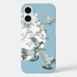 Funda iPhone 16 Vintage Art Nouveau Flock de aves con luna llena