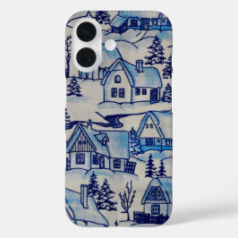 Funda iPhone 16 Vintage Blue Navidades Holiday Village