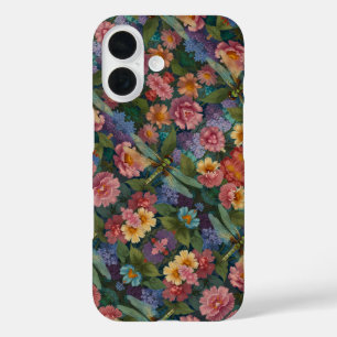 Funda iPhone 16 Vintage boho chic floral jardín libélula pastel