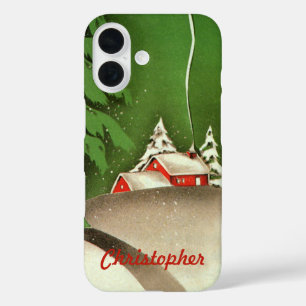 Funda iPhone 16 Vintage Christmas, House in Forest Wins Snow