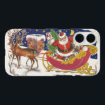 Funda iPhone 16 Vintage Christmas, Jolly Santa Claus con Sleigh<br><div class="desc">Diseño de vacaciones de Navidades de ilustracion de época del clásico libro de cuentos para niños "Fue la noche antes que los Navidades". Este diseño presenta a un alegre Santa Claus con su burla en el trineo de los juguetes que saca su equipo de renos. Santa está a punto de...</div>