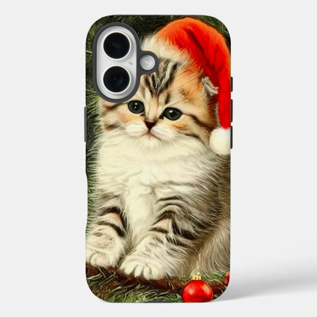 Funda iPhone 16 Vintage Christmas Kitten (Reverso )