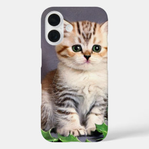 Funda iPhone 16 Vintage Christmas Kitten and Holly