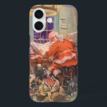Funda iPhone 16 Vintage Christmas, Santa Claus con Elves Workshop<br><div class="desc">Ilustracion de la Vintage. Imagen de feriado de Navidad con Jolly San Nicolás y sus elfos ocupados construyendo juguetes, muñecas, caballos mecedores, etc. en el taller de Santa en el Polo Norte en la Víspera de los Navidades. Santa Claus está revisando su lista traviesa o buena una vez más para...</div>