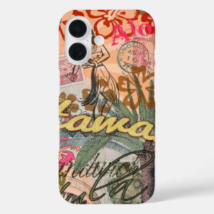 Funda iPhone 16 Vintage de la flor hawaiana hula