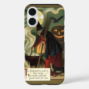 Funda iPhone 16 Vintage Halloween Witch Stirring Magic Cauldron