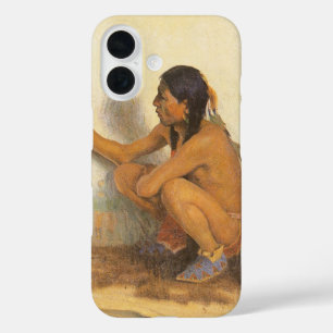 Funda iPhone 16 Vintage nativo americano, artista indio por Couse