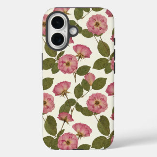 Funda iPhone 16 Vintage Pink Botanical Rose–Romantic Pressed 