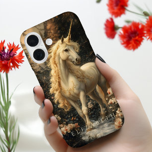 Funda iPhone 16 Vintage Sepia Forest Unicorn Fantasy Art Fairytale