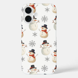 Funda iPhone 16 Vintage Snowman Christmas Snowflakes iPhone Case