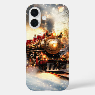 Funda iPhone 16 Vintage Snowy Night Navidades Train Express