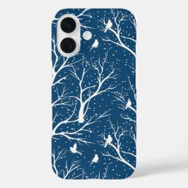 Funda iPhone 16 Vintage Winter Sky White Birds Snowflakes