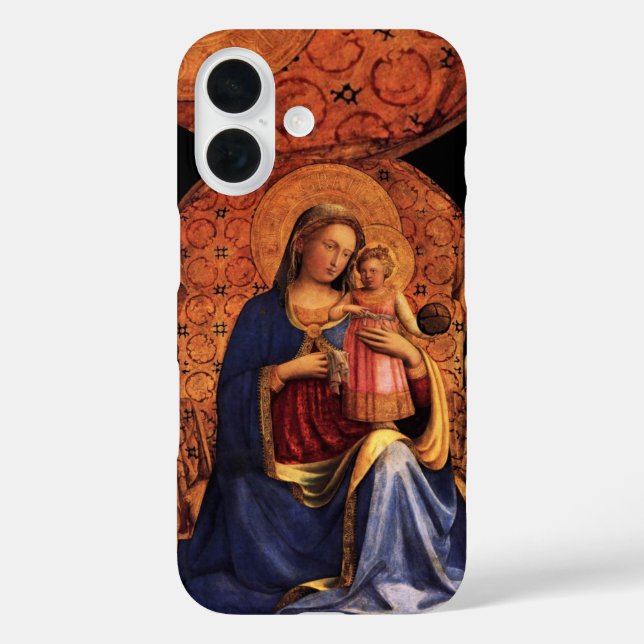 Funda iPhone 16 VIRGEN CON NIÑO Y SANTOS, azul negro (Reverso )