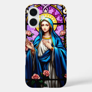 Funda iPhone 16 Virgen de Vidrio Manchado María Cristiana Católica