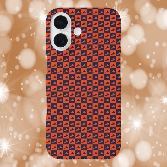 Funda iPhone 16 Virginia Silhouette Checker Pattern Blue Orange (A phone case featuring a pattern of Virginia done in orange and blue)