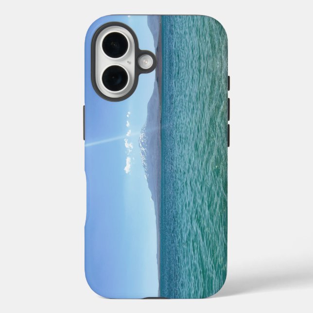 Funda iPhone 16 Vista del agua cristalina Blue Sky Beach Vibe Tran (Reverso )