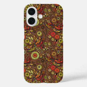 Funda iPhone 16 Volar, volar libélula sobre canela marrón