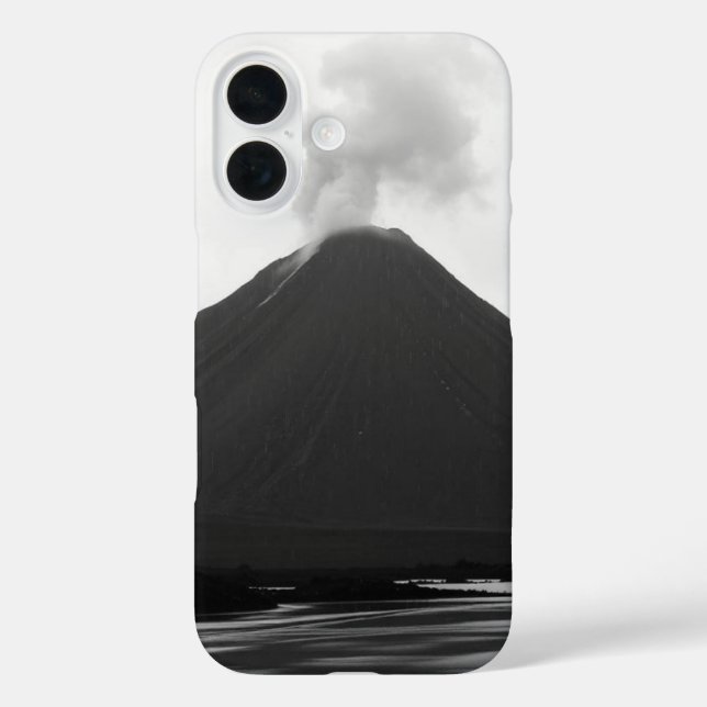Funda iPhone 16 Volcán Eructando en Blanco y Negro (Reverso )