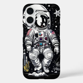 Funda iPhone 16 Voyager cósmica: astronauta retro