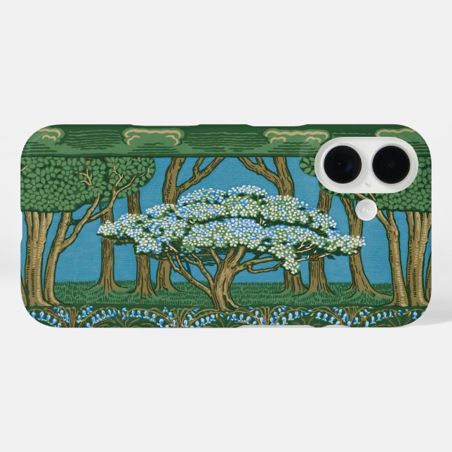 Funda iPhone 16 Walter Crane May Tree Wallpaper Green Blue (Reverso (Horizontal))