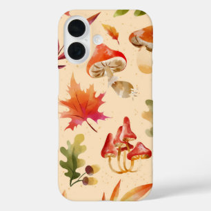 Funda iPhone 16 Watercolor Autumn Forest Leaves & Mushrooms