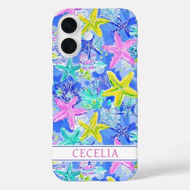 Funda iPhone 16 Watercolor Starfish Monogrammed (Reverso )