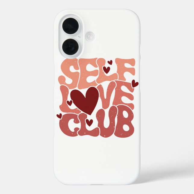 Funda iPhone 16 Wavy 70s Font "Self Love Club" Hearts (Reverso )