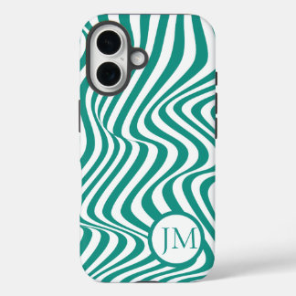 Funda iPhone 16 Wavy Abstract Teal with Initial 