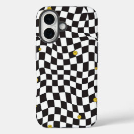 Funda iPhone 16  Wavy Checkerboard Smiley Streetwear Case
