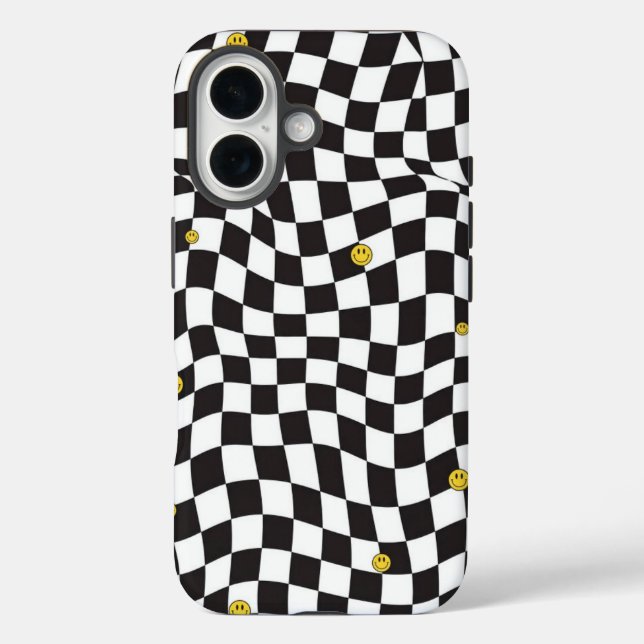 Funda iPhone 16  Wavy Checkerboard Smiley Streetwear Case (Reverso )