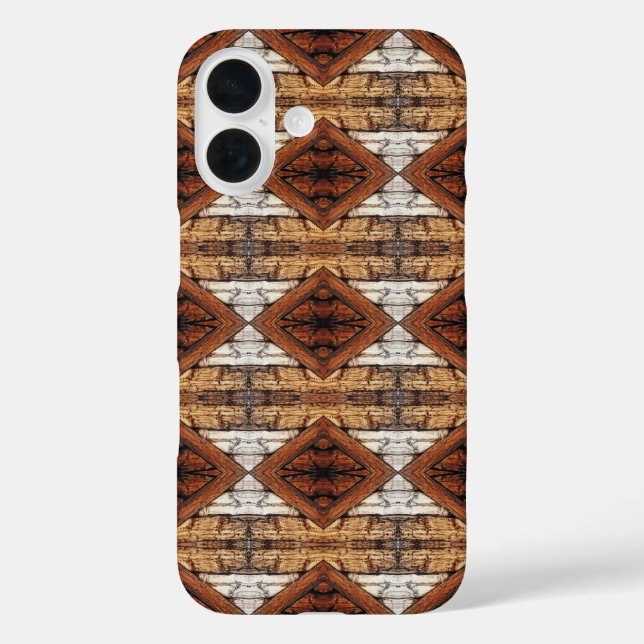 Funda iPhone 16 Weathered Wood Planks Diamond Pattern Mixed Media (Reverso )