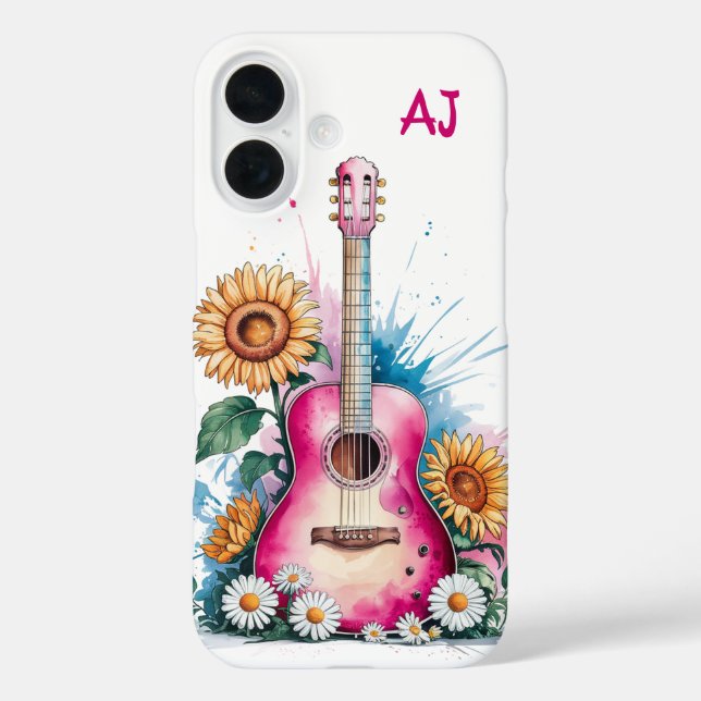 Funda iPhone 16 Western Guitar Daisies Sunflower Personalizado (Reverso )