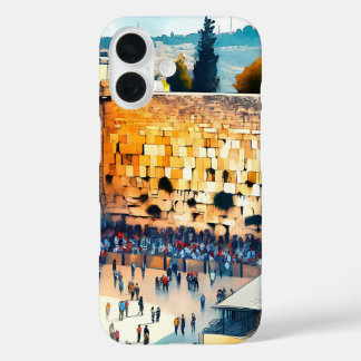 Funda iPhone 16 Western Wall Kotel Water Color Art