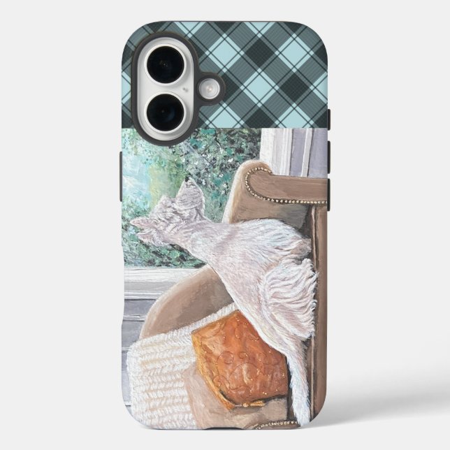 Funda iPhone 16 Westie Mirando hacia fuera una ventana (Reverso )