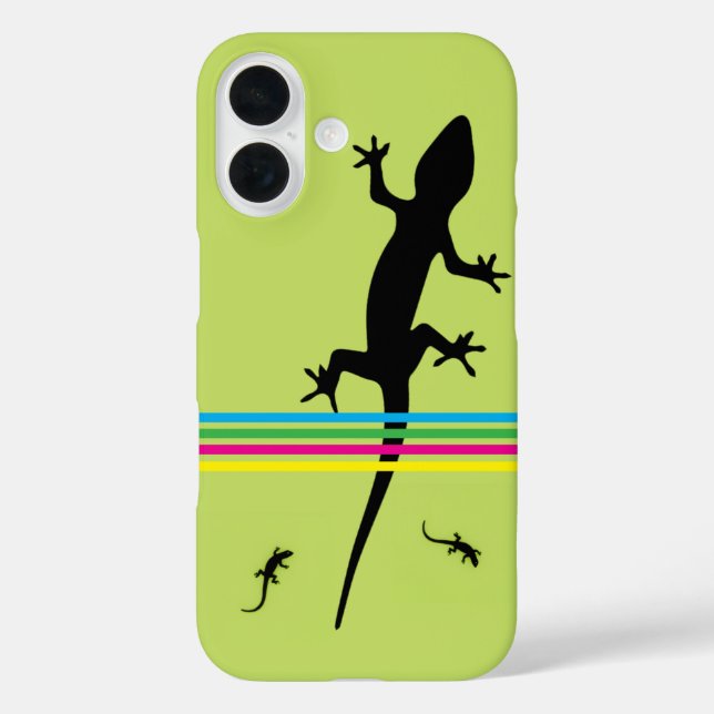 Funda iPhone 16 Whimsical Black Lizards Green Phone Case (Reverso )