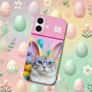 Funda iPhone 16 Whimsical Easter Cat con las orejas de los conejit