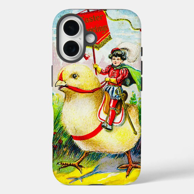 Funda iPhone 16 Whimsical Easter Greetings: Sobre el polluelo giga (Reverso )