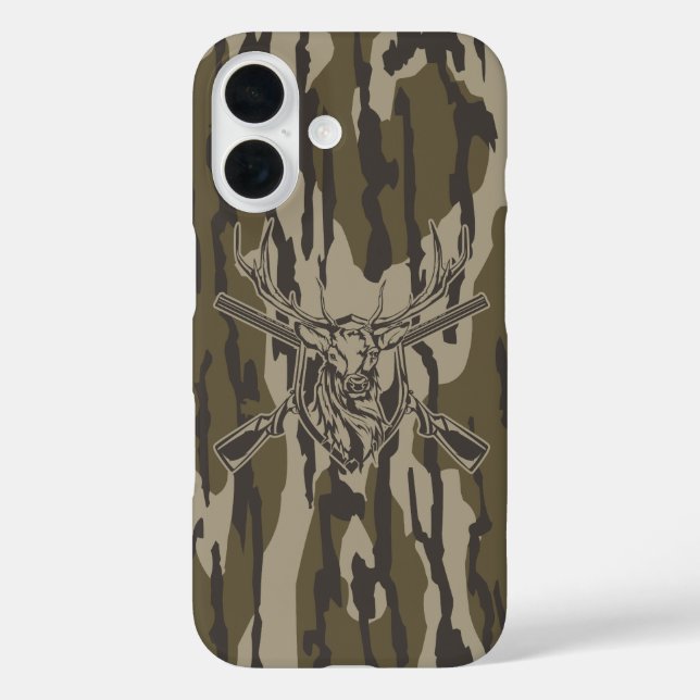 Funda iPhone 16 Whitetail Deer Bottomland Camo Hunting Rifle Botto (Reverso )