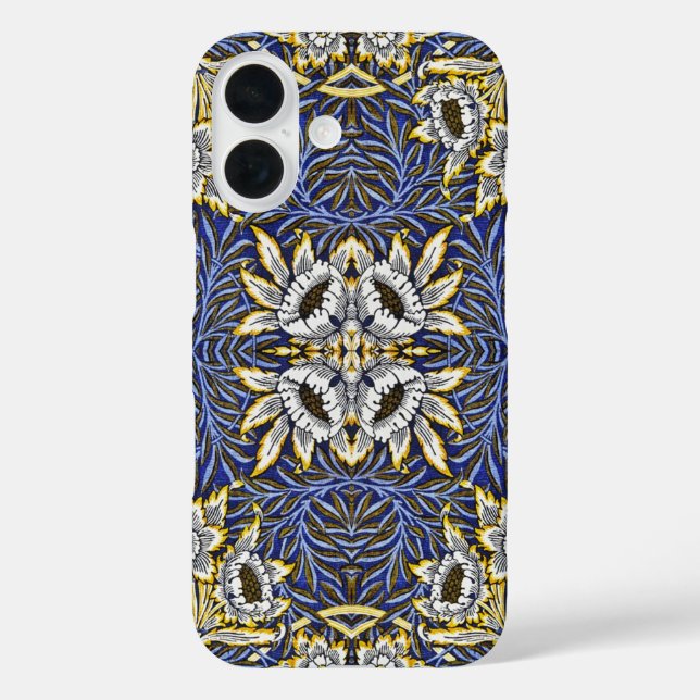 Funda iPhone 16 William Morris Blue y Gold Tulip Willow Design (Reverso )