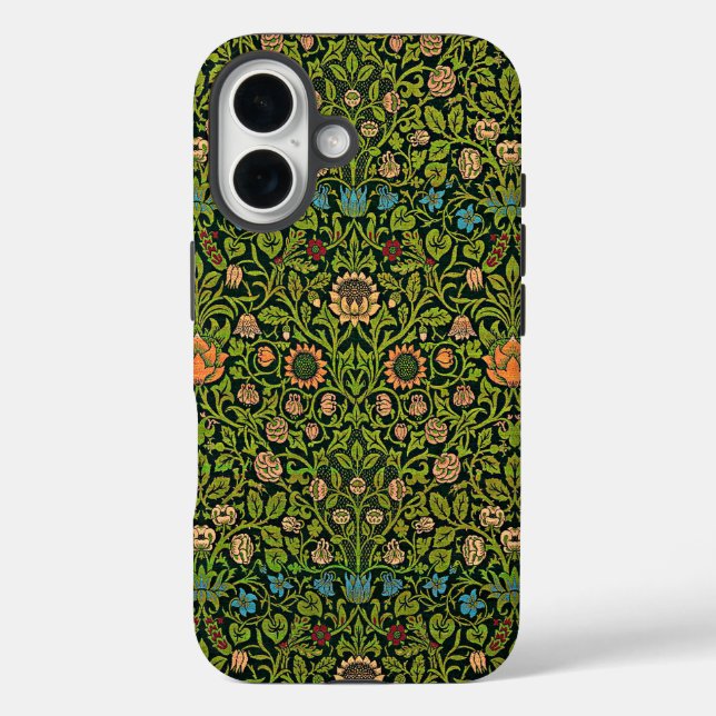 Funda iPhone 16 William Morris - Columbina, verde oscuro, (Reverso )